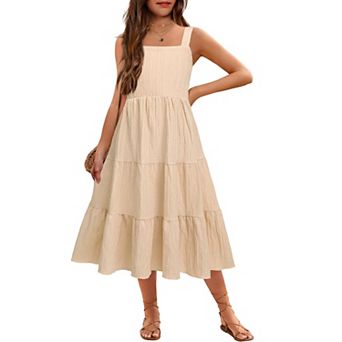 Arshiner Little Girl Summer Boho Spaghetti Strap Square Neck Dress Kids Sleeveless Sun Dresses