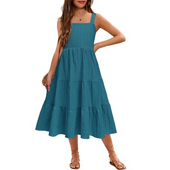 Arshiner Little Girl Summer Boho Spaghetti Strap Square Neck Dress Kids Sleeveless Sun Dresses