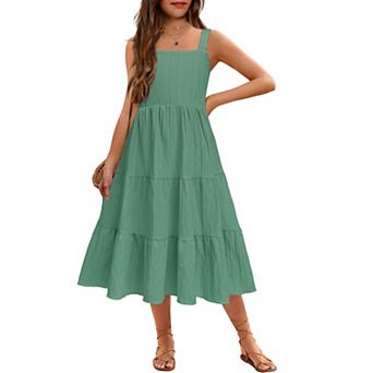 Arshiner Little Girl Summer Boho Spaghetti Strap Square Neck Dress Kids Sleeveless Sun Dresses