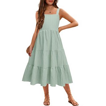 Arshiner Little Girl Summer Boho Spaghetti Strap Square Neck Dress Kids Sleeveless Sun Dresses