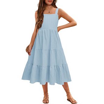 Arshiner Little Girl Summer Boho Spaghetti Strap Square Neck Dress Kids Sleeveless Sun Dresses