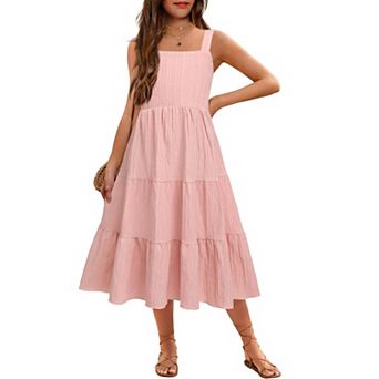 Arshiner Little Girl Summer Boho Spaghetti Strap Square Neck Dress Kids Sleeveless Sun Dresses