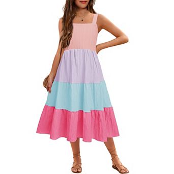 Arshiner Little Girl Summer Boho Spaghetti Strap Square Neck Dress Kids Sleeveless Sun Dresses
