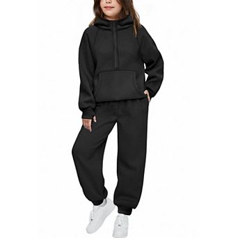 Arshiner Girls Half Zip Hoodie 2 pc Fall Winter Jogger Tracksuit Set