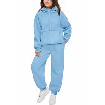 Arshiner Girls Half Zip Hoodie 2 pc Fall Winter Jogger Tracksuit Set