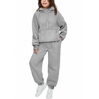 Arshiner Girls Half Zip Hoodie 2 pc Fall Winter Jogger Tracksuit Set