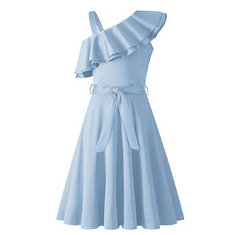 Arshiner Girls Sleeveless Ruffle Neck Aline Short Dress With Pockets