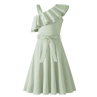 Arshiner Girls Sleeveless Ruffle Neck Aline Short Dress With Pockets