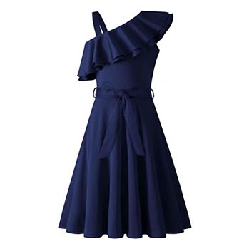 Arshiner Girls Sleeveless Ruffle Neck Aline Short Dress With Pockets