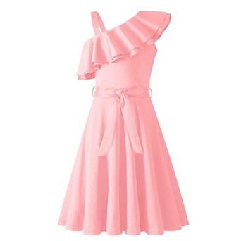 Arshiner Girls Sleeveless Ruffle Neck Aline Short Dress With Pockets