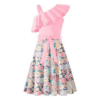 Arshiner Girls Sleeveless Ruffle Neck Aline Short Dress With Pockets