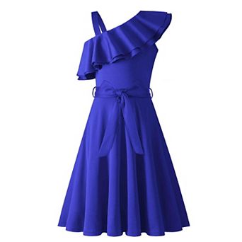 Arshiner Girls Sleeveless Ruffle Neck Aline Short Dress With Pockets