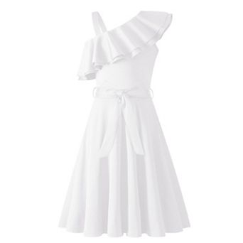 Arshiner Girls Sleeveless Ruffle Neck Aline Short Dress With Pockets