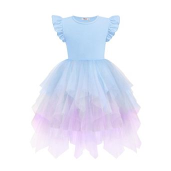 Arshiner Little Girls Ruffle Sleeve Irregular Tulle Tutu Princess Birthday Party Dress