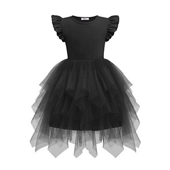 Arshiner Little Girls Ruffle Sleeve Irregular Tulle Tutu Princess Birthday Party Dress