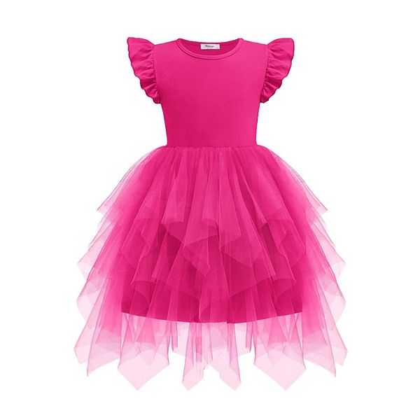 Arshiner Little Girls Ruffle Sleeve Irregular Tulle Tutu Princess