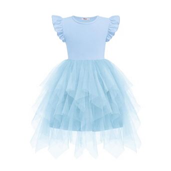 Arshiner Little Girls Ruffle Sleeve Irregular Tulle Tutu Princess Birthday Party Dress