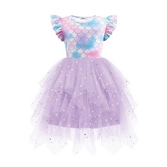 Arshiner Little Girls Ruffle Sleeve Irregular Tulle Tutu Princess Birthday Party Dress
