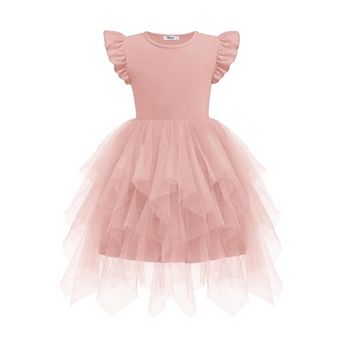 Arshiner Little Girls Ruffle Sleeve Irregular Tulle Tutu Princess Birthday Party Dress