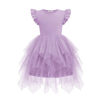 Arshiner Little Girls Ruffle Sleeve Irregular Tulle Tutu Princess Birthday Party Dress