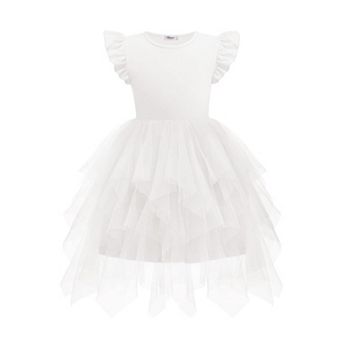 Arshiner Little Girls Ruffle Sleeve Irregular Tulle Tutu Princess Birthday Party Dress