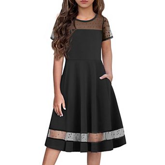 Arshiner Girls Summer Dress Short Sleeve Mesh Aline Formal Party Fancy Dance School
