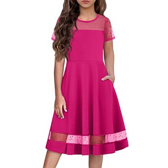 Arshiner Girls Summer Dress Short Sleeve Mesh Aline Formal Party Fancy Dance School