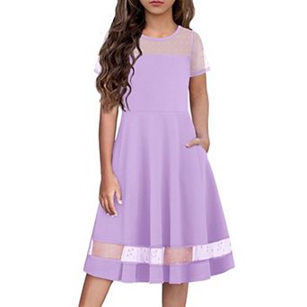 Arshiner Girls Summer Dress Short Sleeve Mesh Aline Formal Party Fancy Dance School