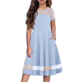 Arshiner Girls Summer Dress Short Sleeve Mesh Aline Formal Party Fancy Dance School