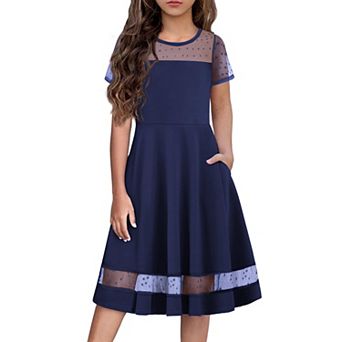 Arshiner Girls Summer Dress Short Sleeve Mesh Aline Formal Party Fancy Dance School