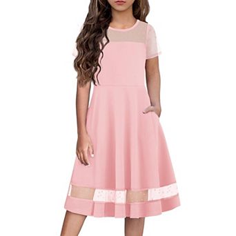 Arshiner Girls Summer Dress Short Sleeve Mesh Aline Formal Party Fancy Dance School