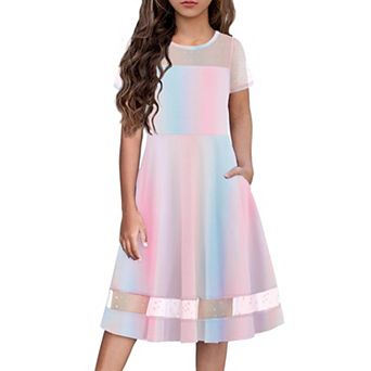 Arshiner Girls Summer Dress Short Sleeve Mesh Aline Formal Party Fancy Dance School