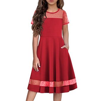 Arshiner Girls Summer Dress Short Sleeve Mesh Aline Formal Party Fancy Dance School