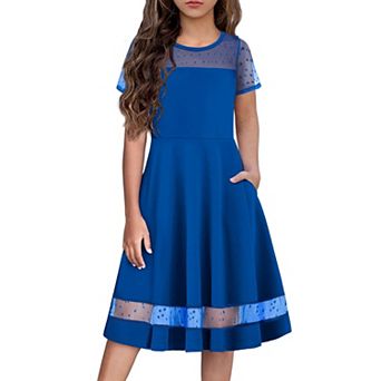 Arshiner Girls Summer Dress Short Sleeve Mesh Aline Formal Party Fancy Dance School