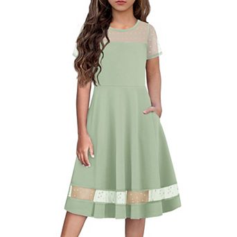 Arshiner Girls Summer Dress Short Sleeve Mesh Aline Formal Party Fancy Dance School