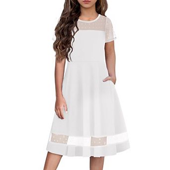 Arshiner Girls Summer Dress Short Sleeve Mesh Aline Formal Party Fancy Dance School