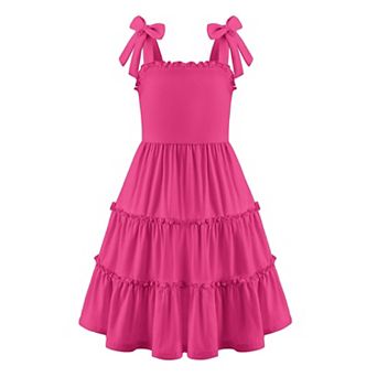 Arshiner Girls Summer Dress Boho Casual Sundress Strapless Tiered Swing Midi Dresses