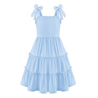 Arshiner Girls Summer Dress Boho Casual Sundress Strapless Tiered Swing Midi Dresses