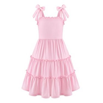Arshiner Girls Summer Dress Boho Casual Sundress Strapless Tiered Swing Midi Dresses