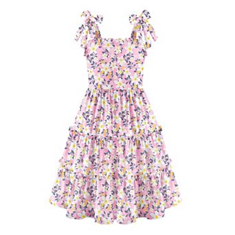 Arshiner Girls Summer Dress Boho Casual Sundress Strapless Tiered Swing Midi Dresses