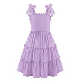 Arshiner Girls Summer Dress Boho Casual Sundress Strapless Tiered Swing Midi Dresses