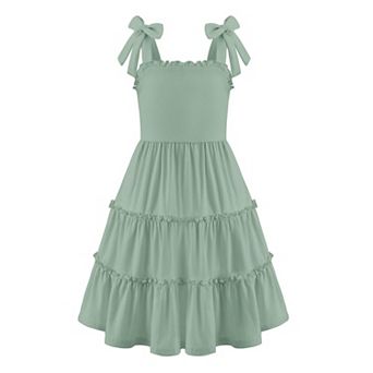 Arshiner Girls Summer Dress Boho Casual Sundress Strapless Tiered Swing Midi Dresses