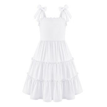 Arshiner Girls Summer Dress Boho Casual Sundress Strapless Tiered Swing Midi Dresses