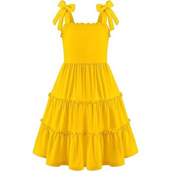 Arshiner Girls Summer Dress Boho Casual Sundress Strapless Tiered Swing Midi Dresses