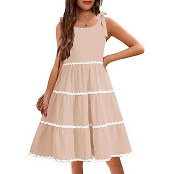 Arshiner Girls Summer Sleeveless Bowtie Straps Sundress Flowy Smocked Backless Tiered Lace Swing