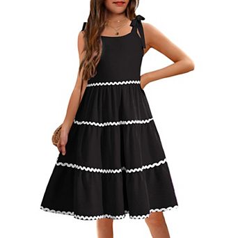 Arshiner Girls Summer Sleeveless Bowtie Straps Sundress Flowy Smocked Backless Tiered Lace Swing