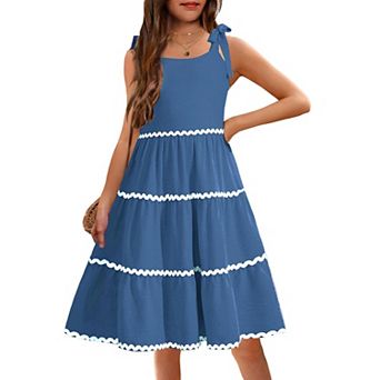 Arshiner Girls Summer Sleeveless Bowtie Straps Sundress Flowy Smocked Backless Tiered Lace Swing