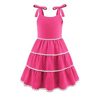 Arshiner Girls Summer Sleeveless Bowtie Straps Sundress Flowy Smocked Backless Tiered Lace Swing