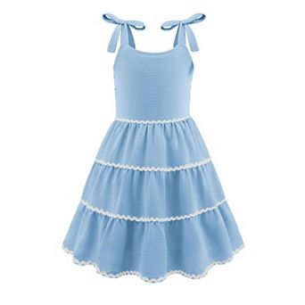 Arshiner Girls Summer Sleeveless Bowtie Straps Sundress Flowy Smocked Backless Tiered Lace Swing
