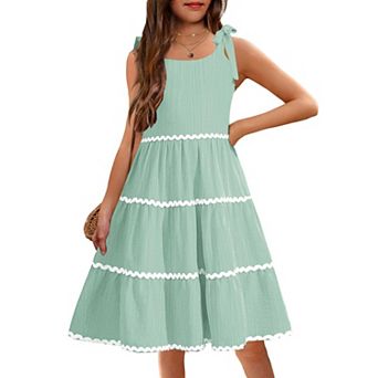 Arshiner Girls Summer Sleeveless Bowtie Straps Sundress Flowy Smocked Backless Tiered Lace Swing